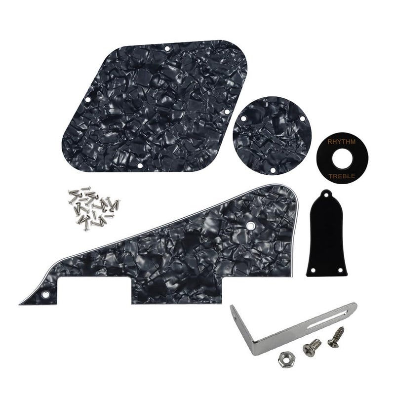 FLEOR 4Ply Black Pearl Pickguard Back Plate Screws Set & Switch Ring & Bracket Fit LP Style Guitar Pickguard Replacement - Image 1